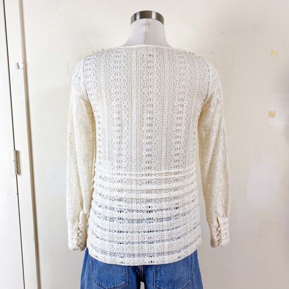 Sezane Marta Lace Blouse Cream White Pearl Button Womens 34 Bohemian Indie - Picture 4 of 11